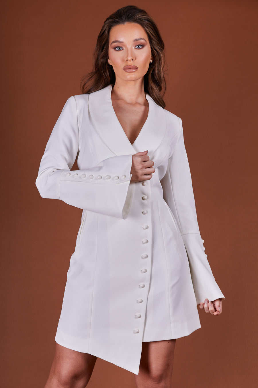 Ivory Button Detail Blazer Dress