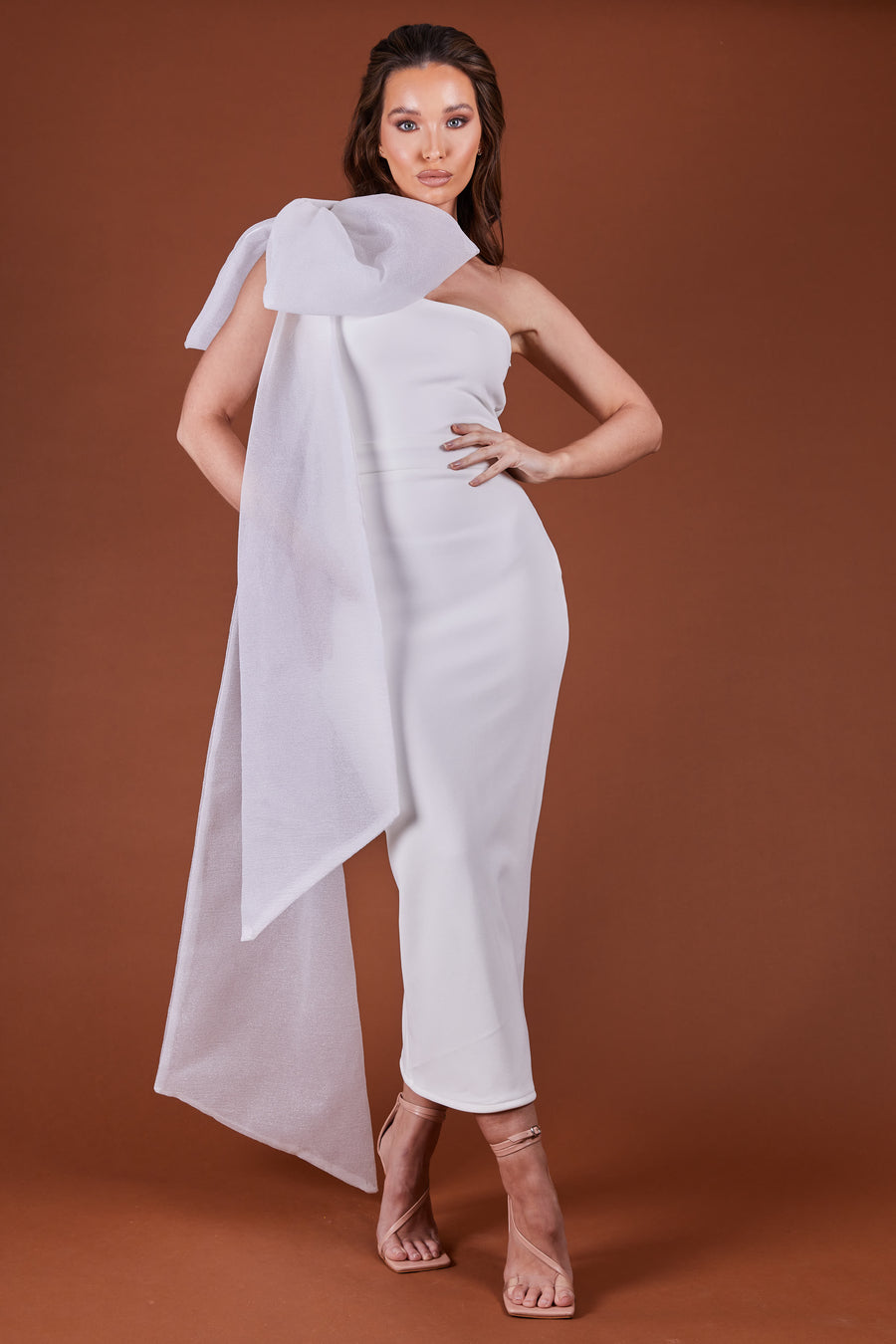 Ivory Taffeta Bow Midaxi Dress