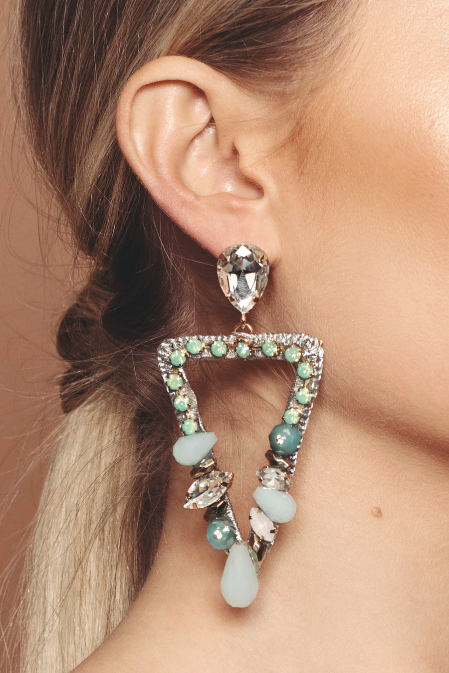 Turquoise Diamond Triangle Earrings