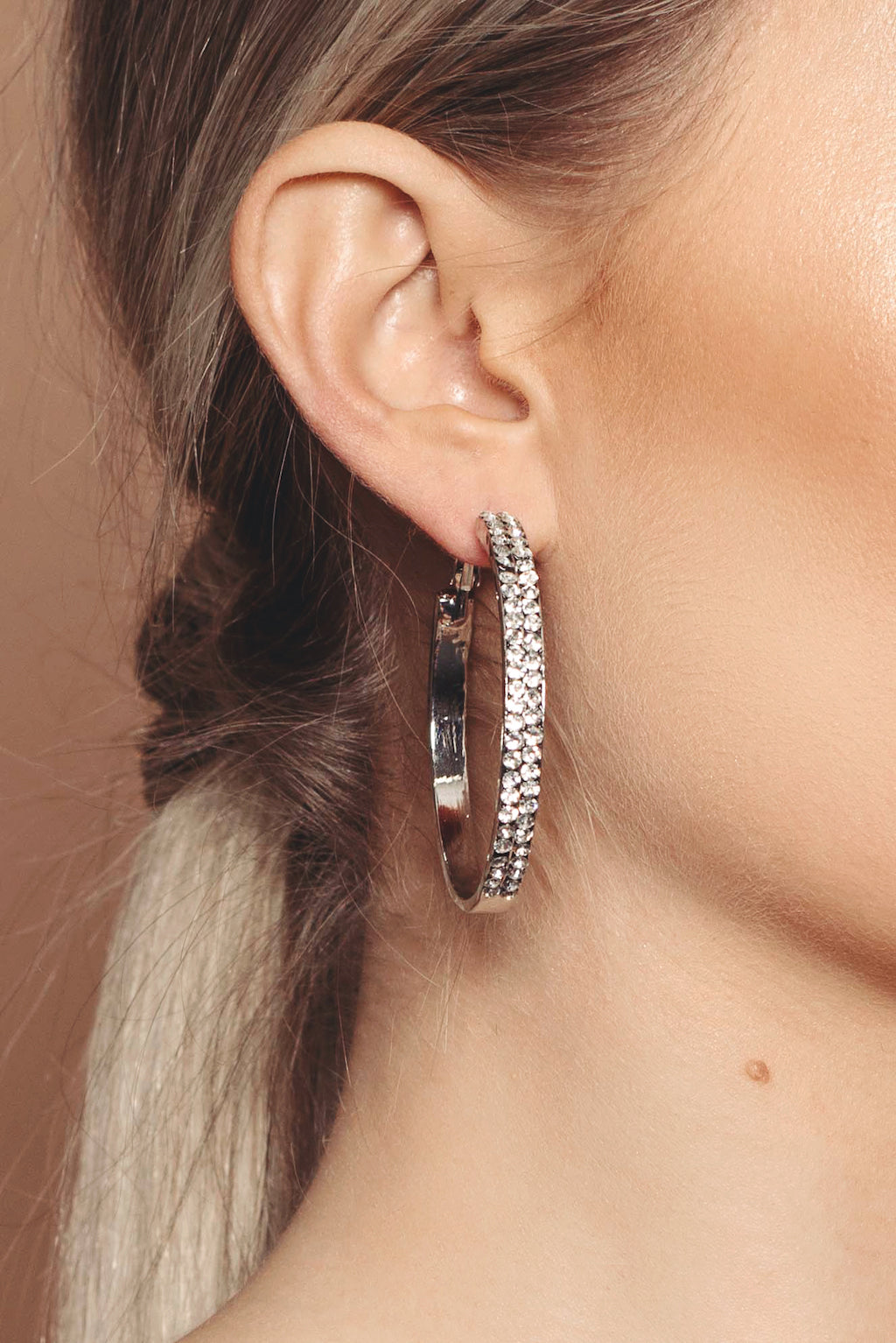 Silver Diamante Hoops