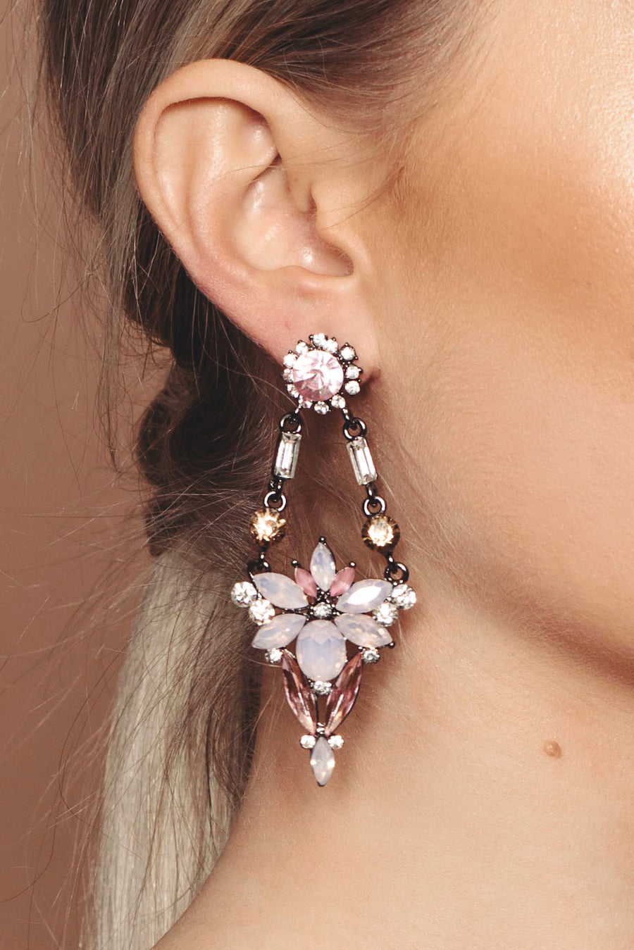 Pink Floral Diamond Drop Earrings