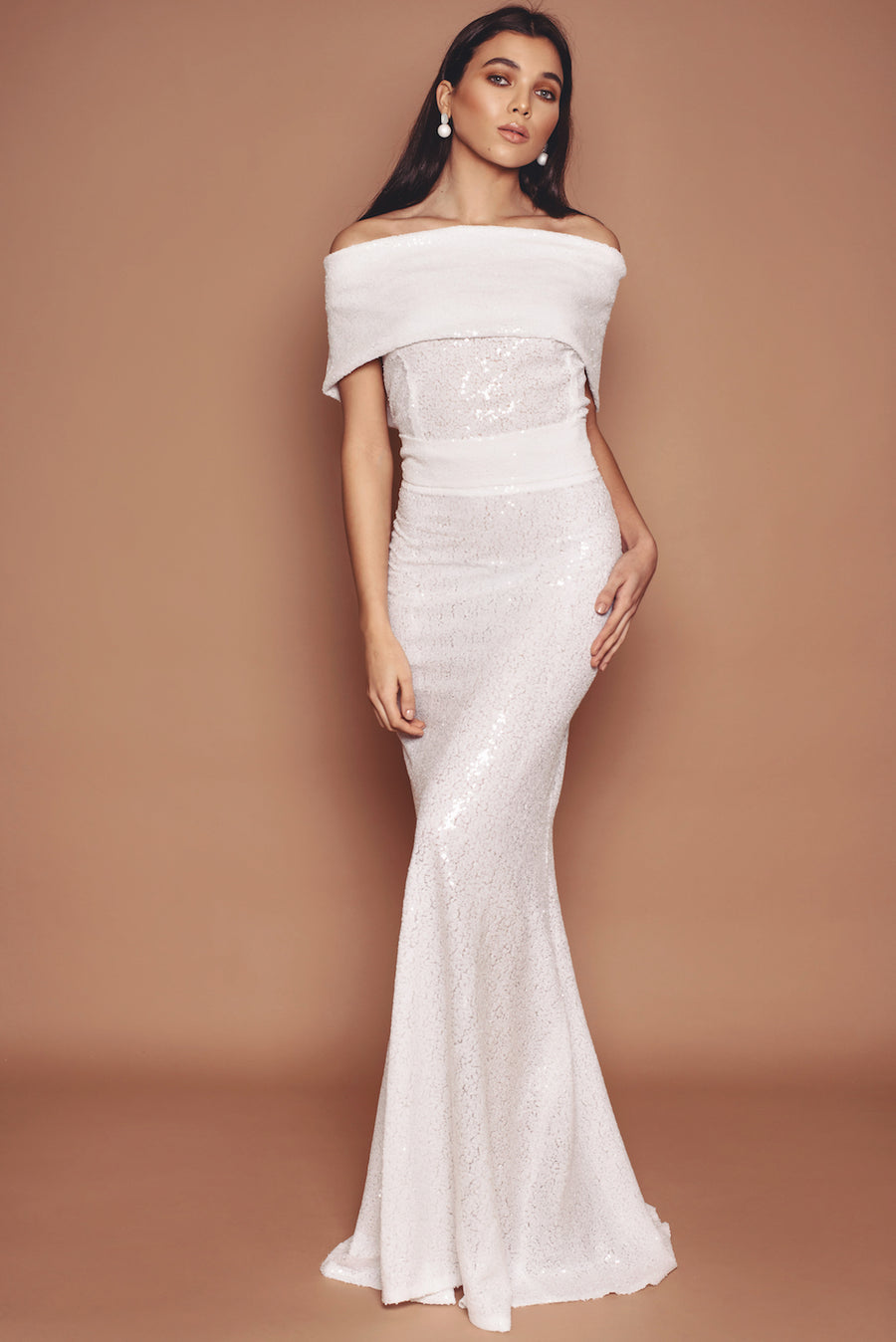 Pearl White Sequin Holly Fluted Dress