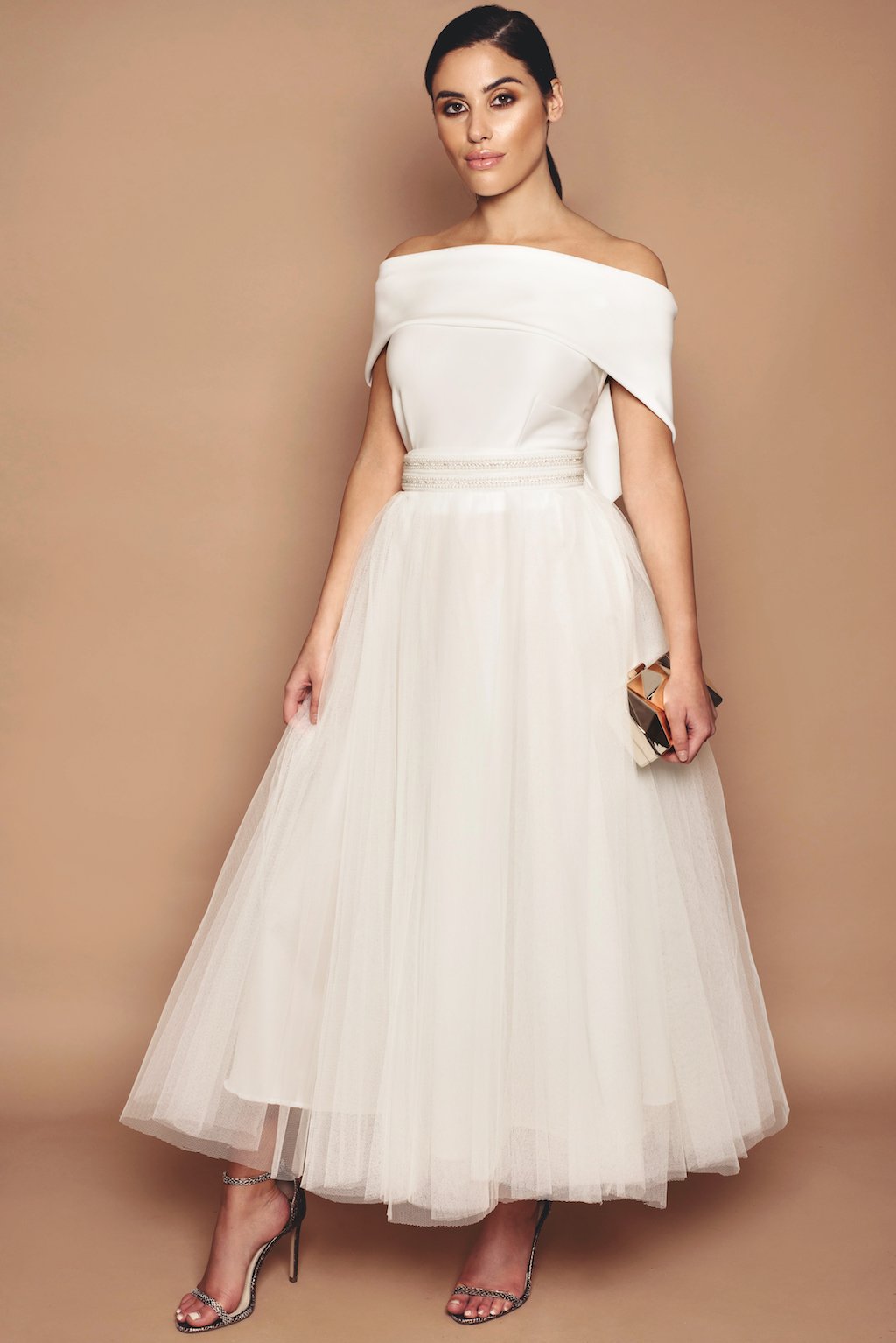 Ivory Holly Tea Length Bridesmaid Dress - SALE