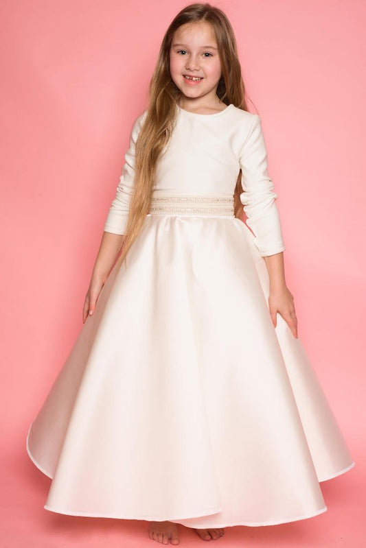 Luna Ivory Flared Satin and Scuba Dress