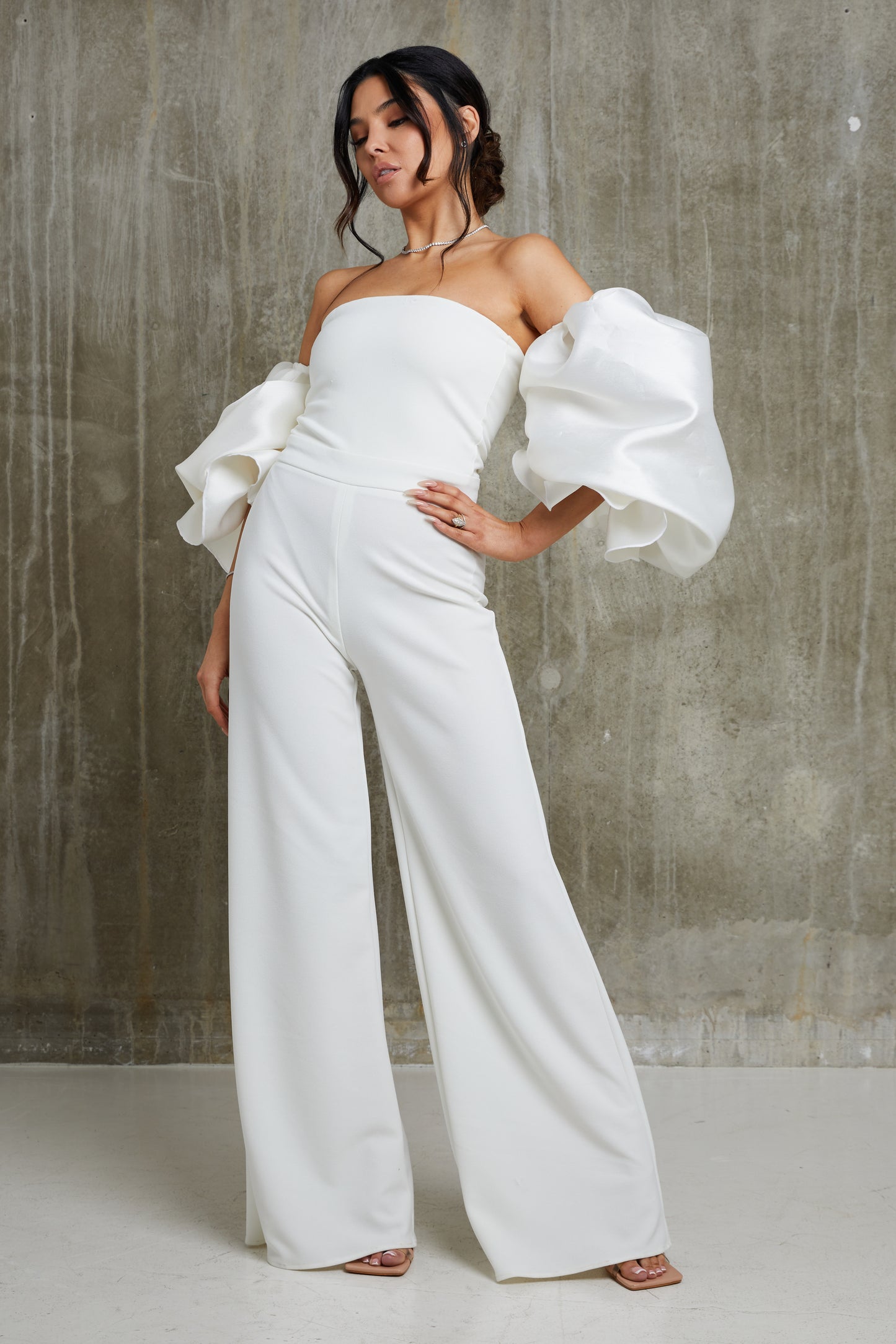 Duchess Satin Puff Sleeve Bridal Jumpsuit