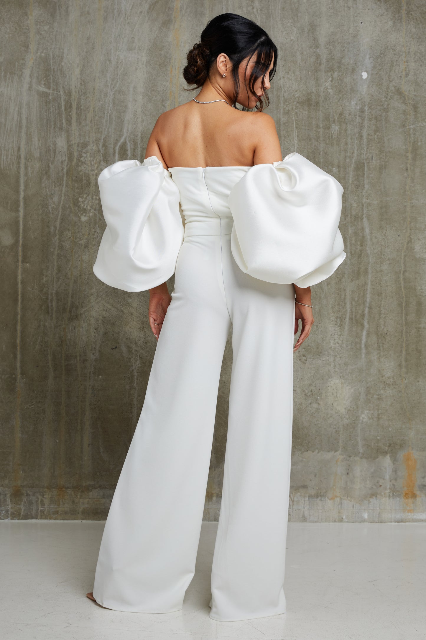 Duchess Satin Puff Sleeve Bridal Jumpsuit