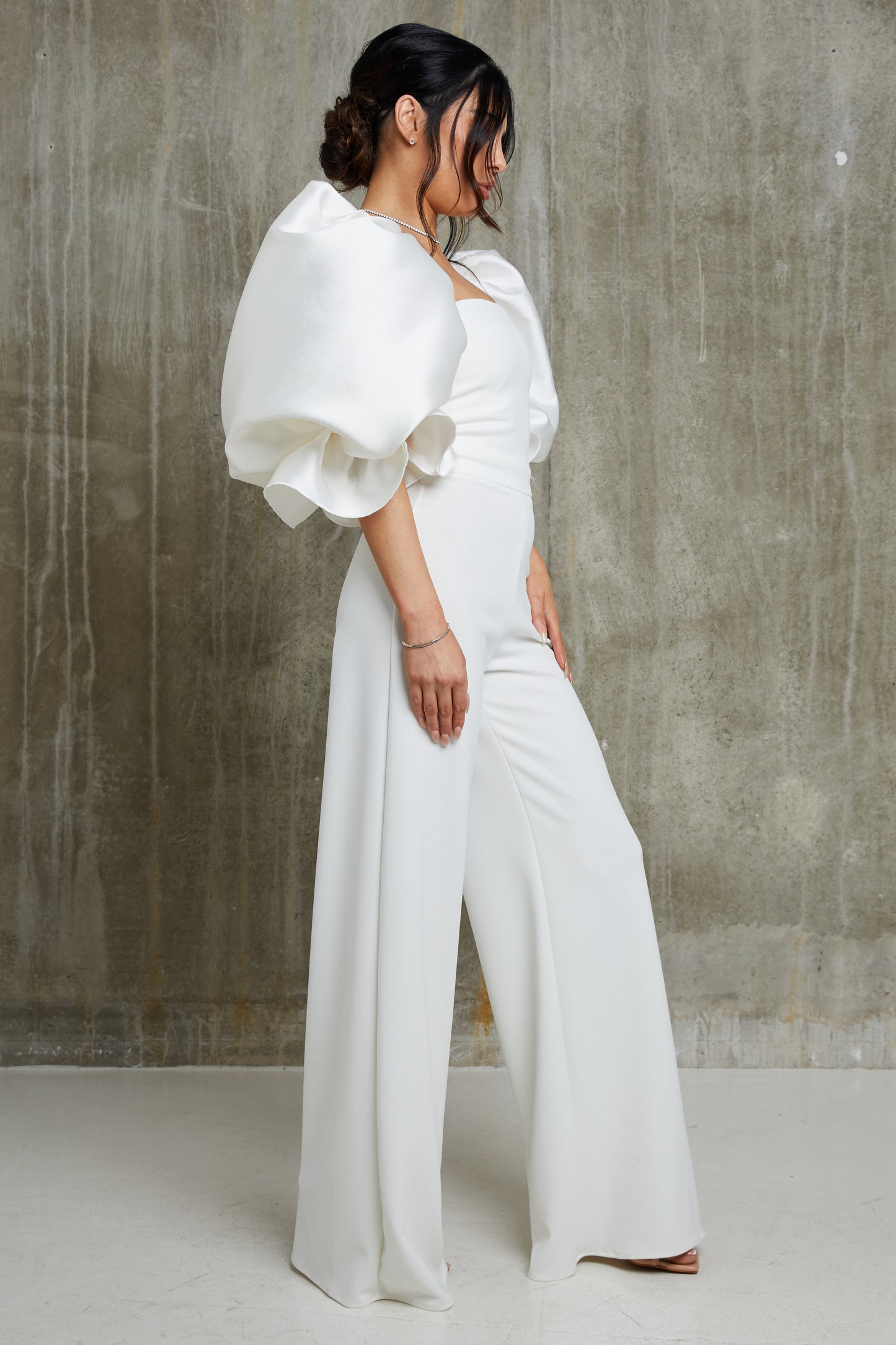 Duchess Satin Puff Sleeve Bridal Jumpsuit