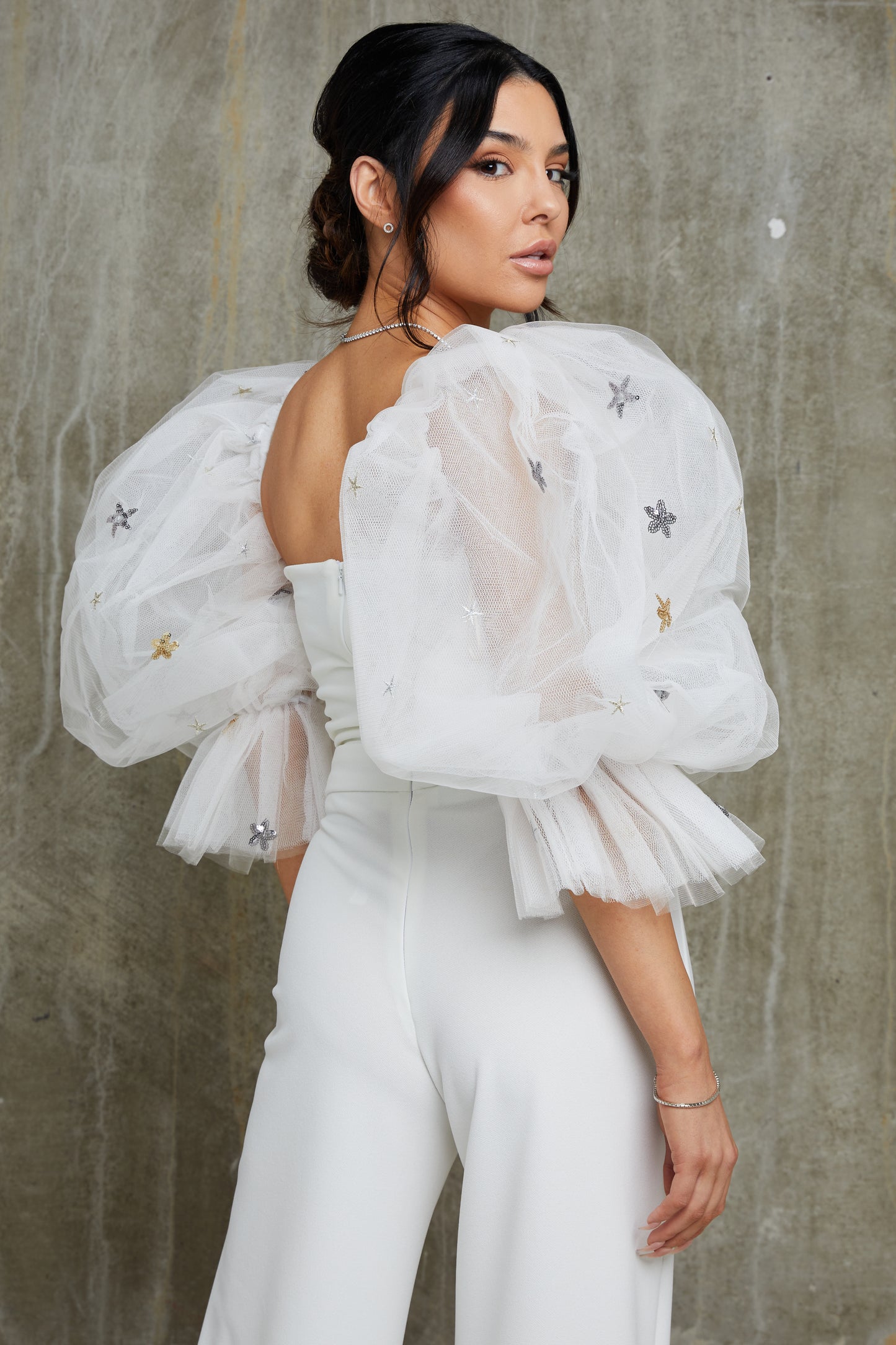 Sequin Star Tulle Sleeve Jumpsuit