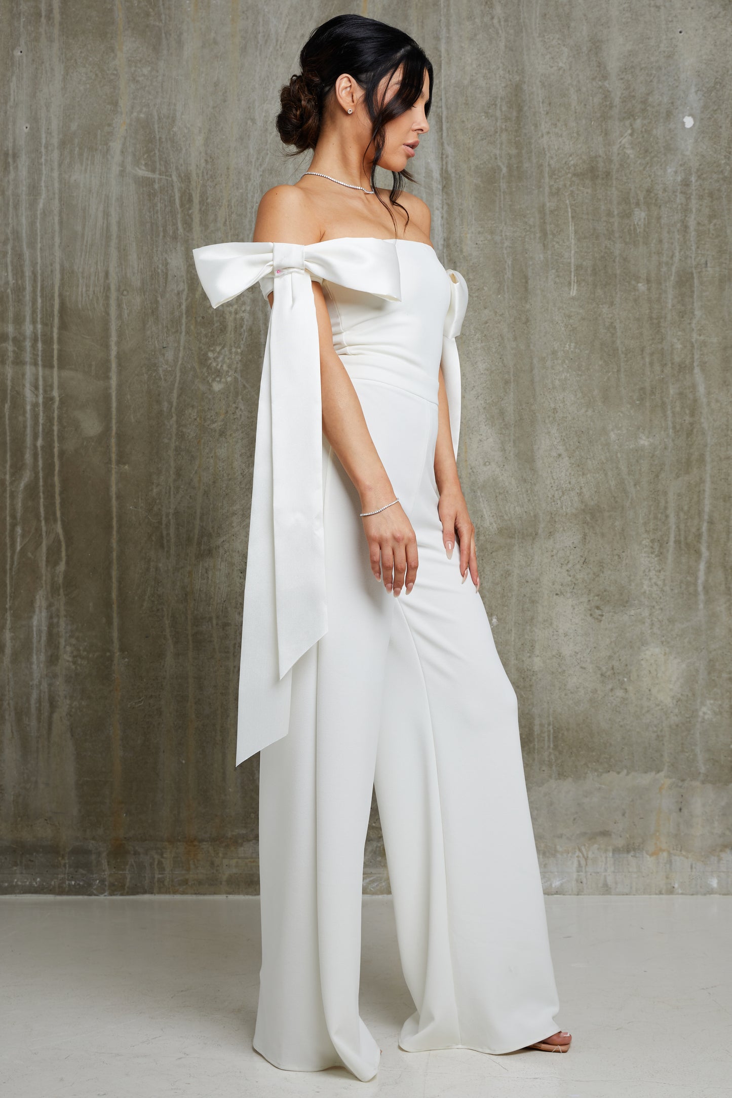 Satin Bow Sleeve Bridal Jumpsuit