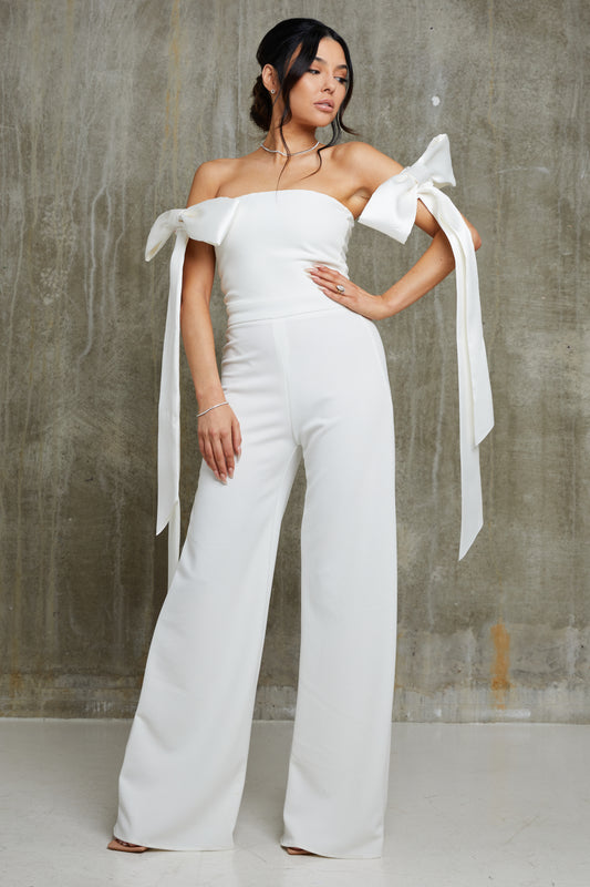 Satin Bow Sleeve Bridal Jumpsuit