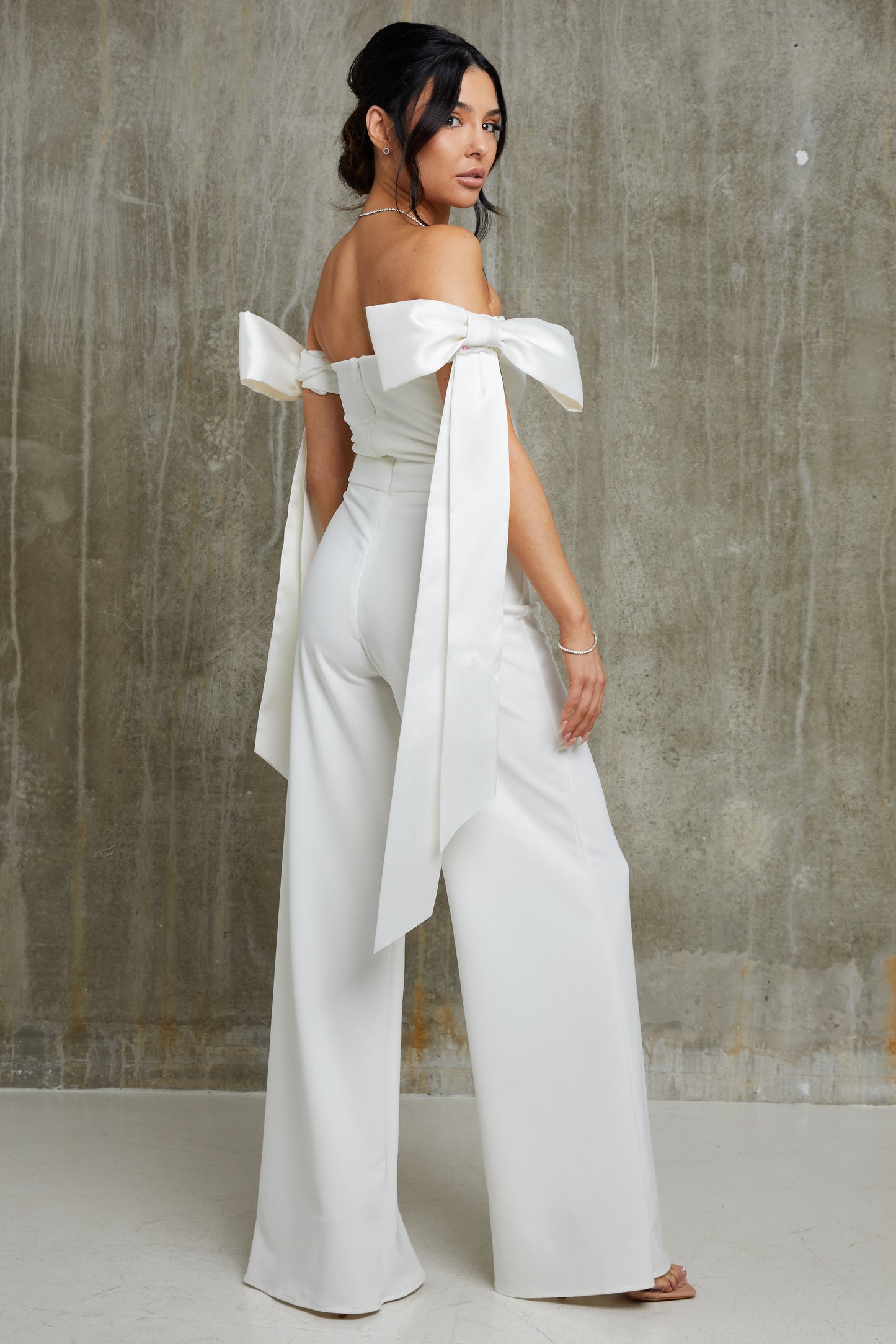 Satin Bow Sleeve Bridal Jumpsuit