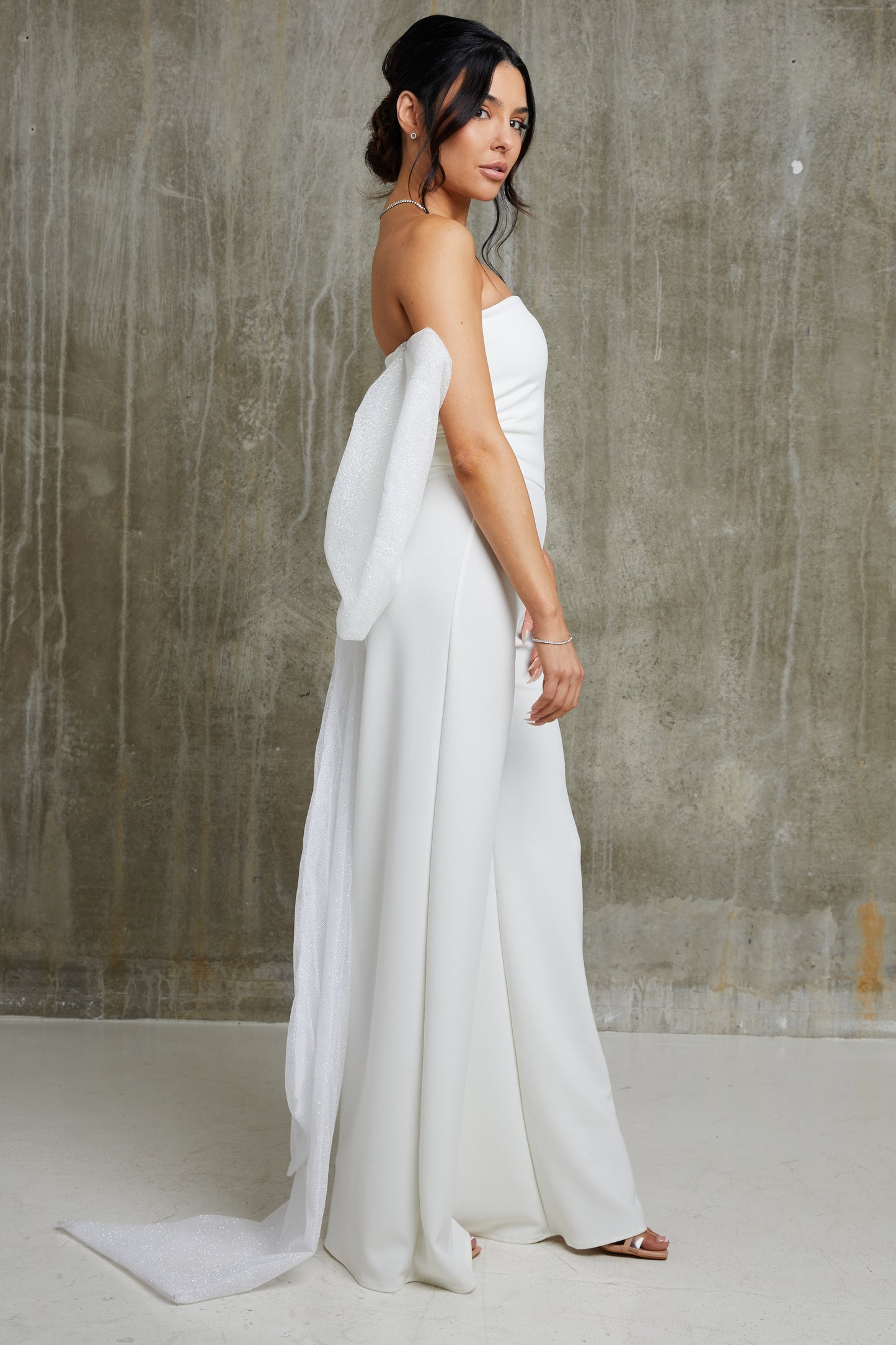 Bandeau Sparkle Bow Back Wide Leg Bridal Jumpsuit