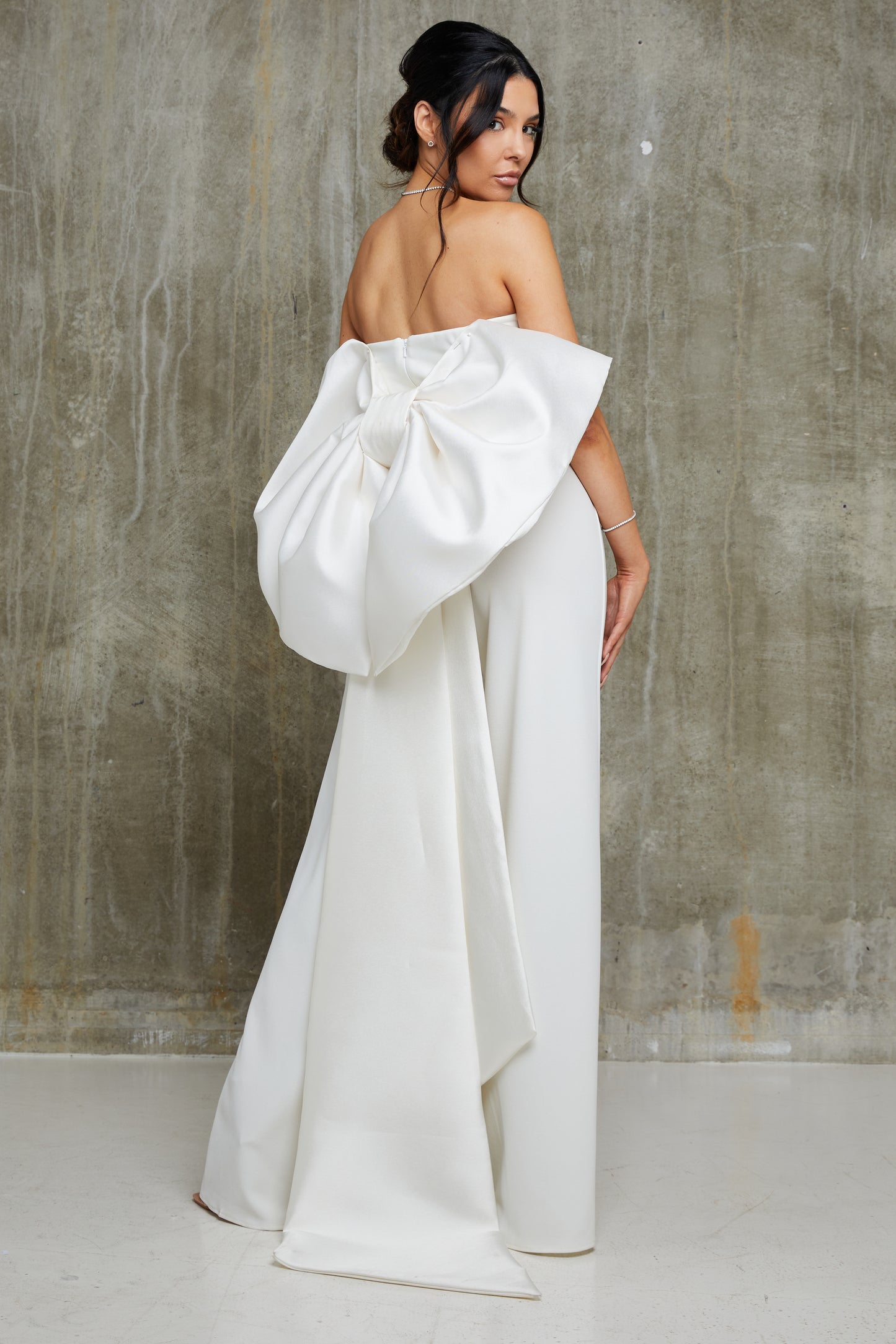 Bandeau Satin Bow Back Wide Leg Bridal Jumpsuit