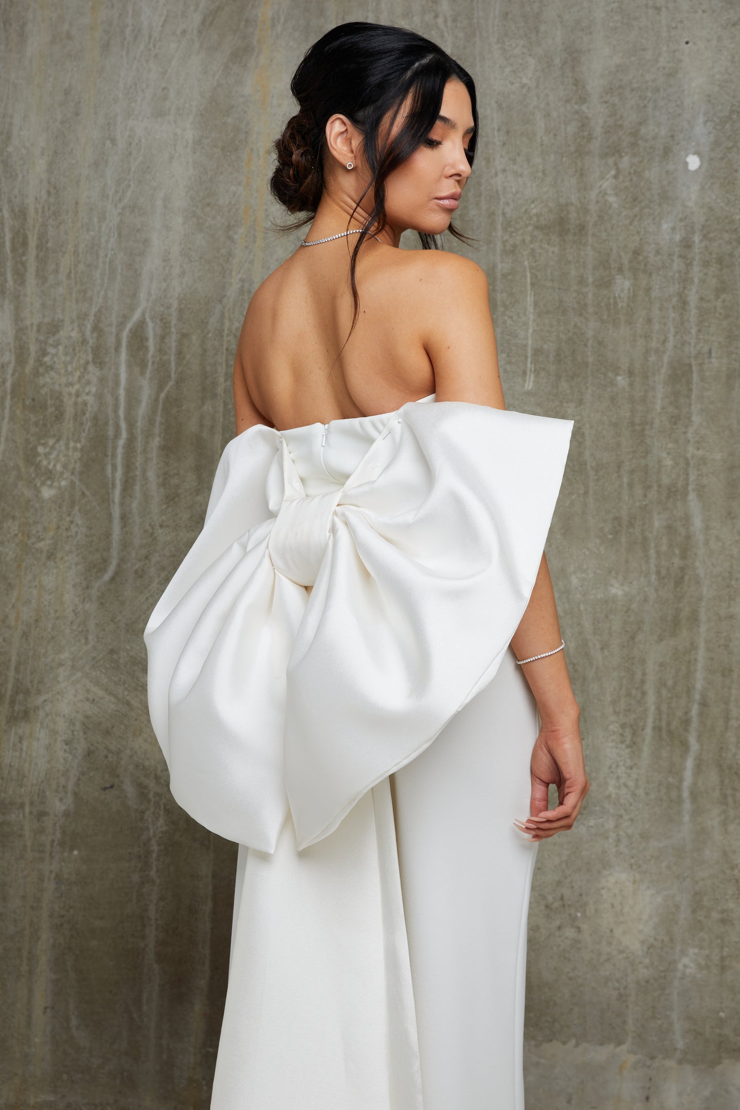 Bandeau Satin Bow Back Wide Leg Bridal Jumpsuit