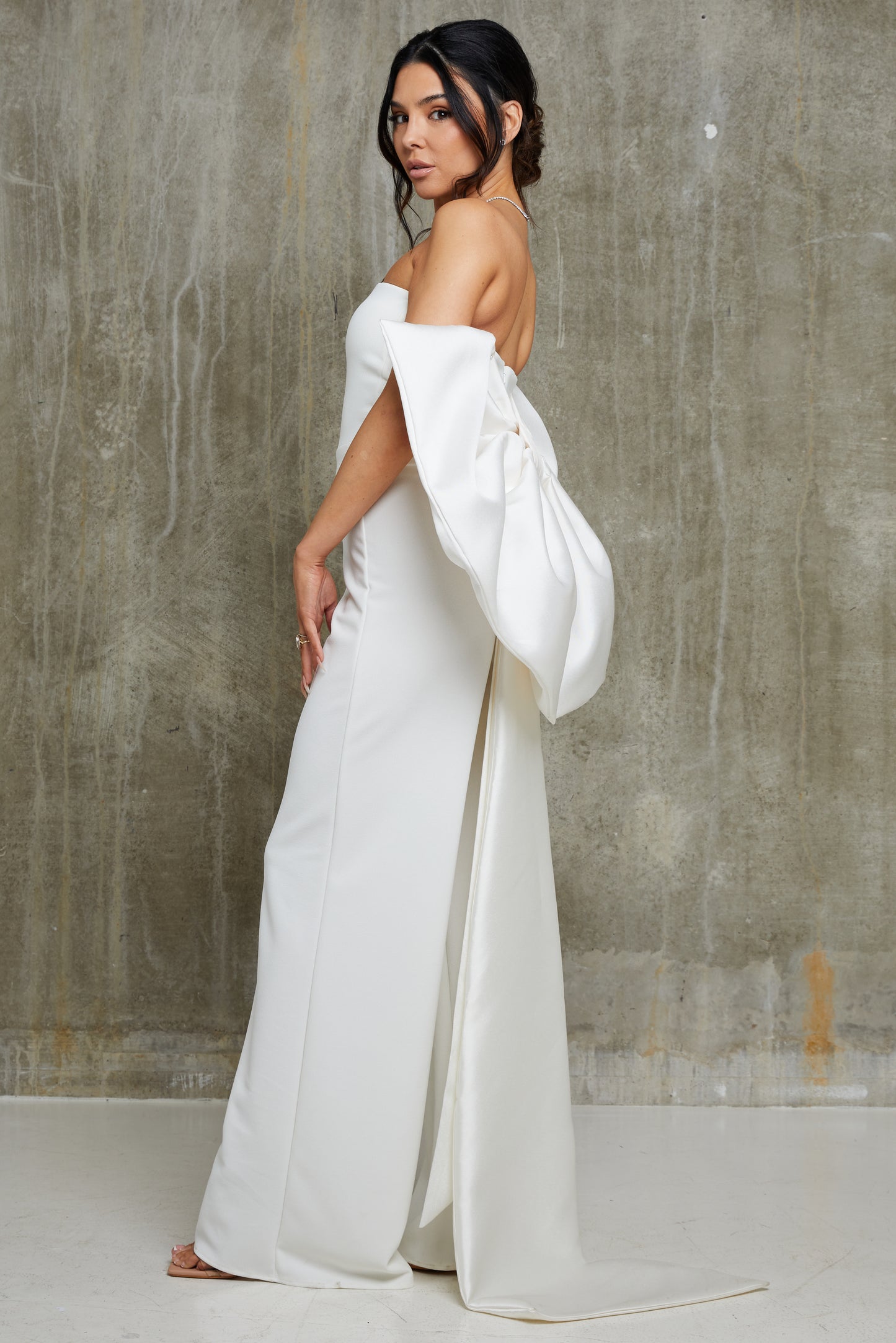 Bandeau Satin Bow Back Wide Leg Bridal Jumpsuit