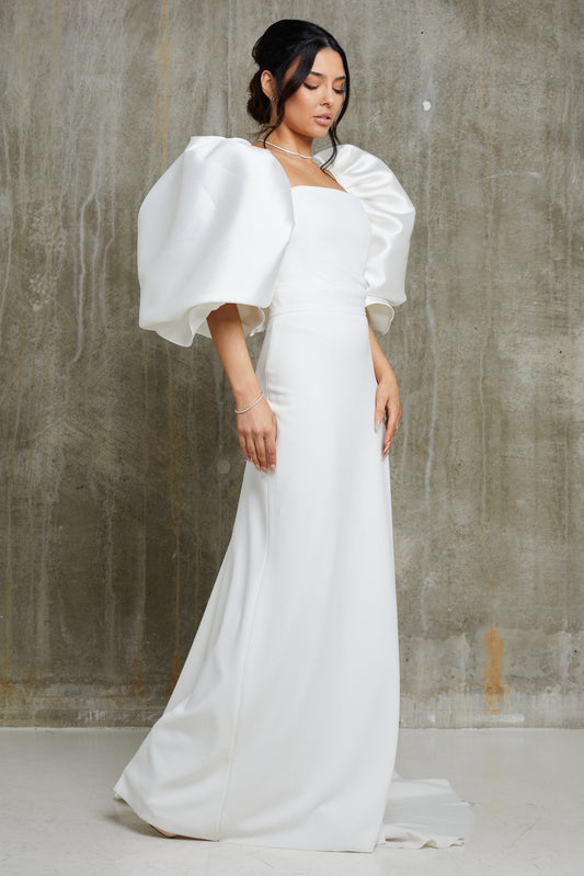 Haven Bandeau Satin Puff Sleeve Bridal Dress