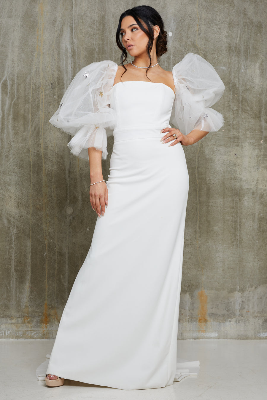 Haven Star Tulle Puff Sleeve Bridal Dress