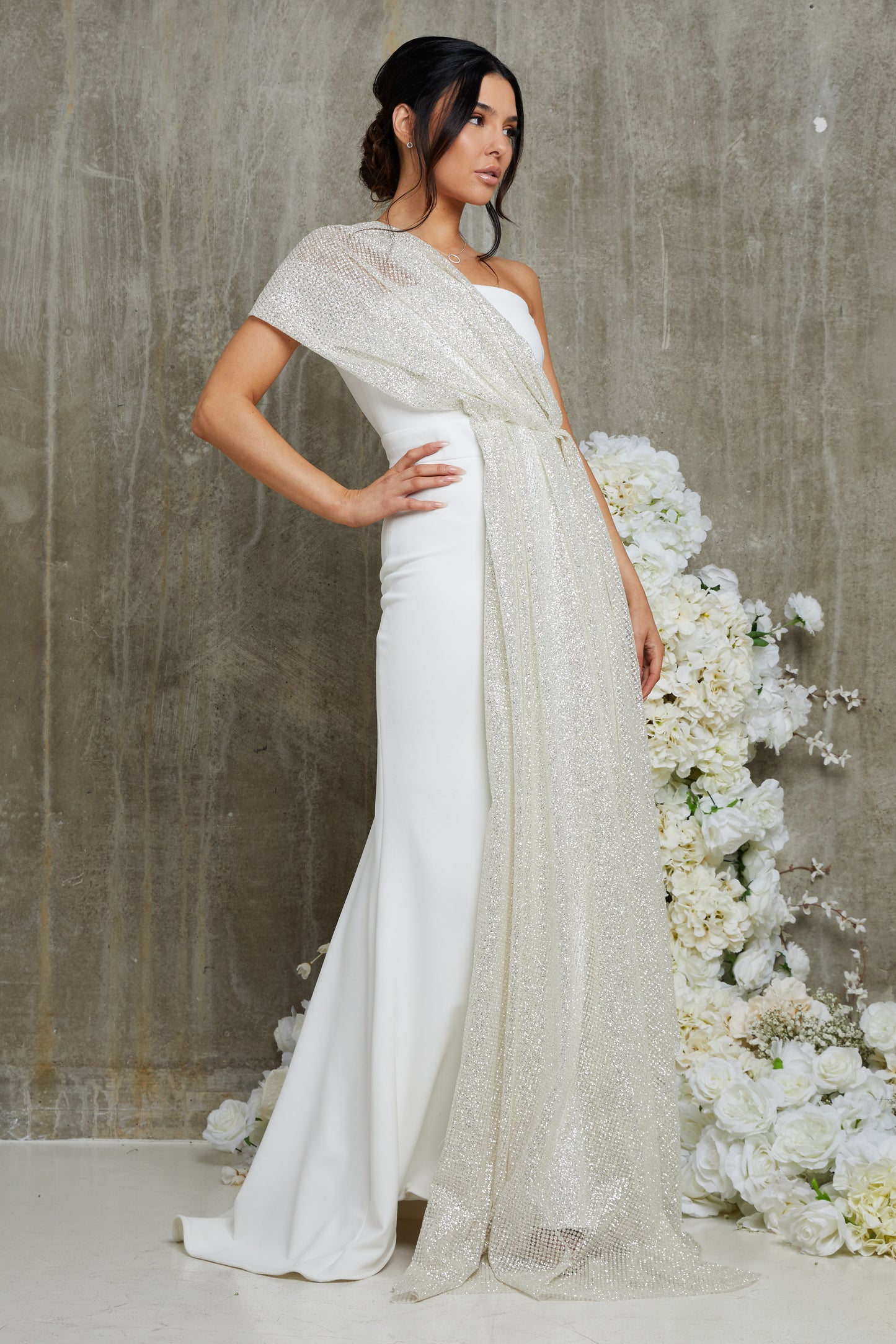 Ivory Sparkle Drape Flute Dress