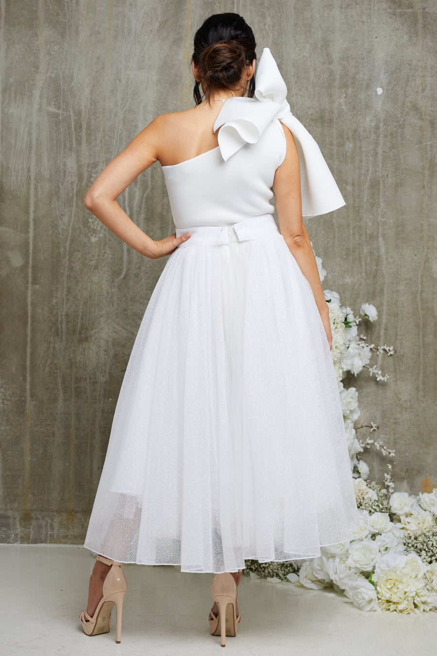Ivory Bow Sparkle Tulle Dress