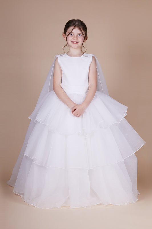 Eve White Cape Tiered Maxi Communion Dress