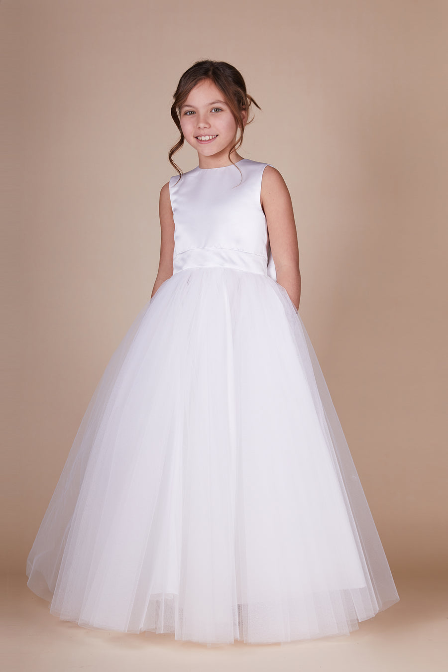 Hope White Bow Detail Tulle Maxi Communion Dress
