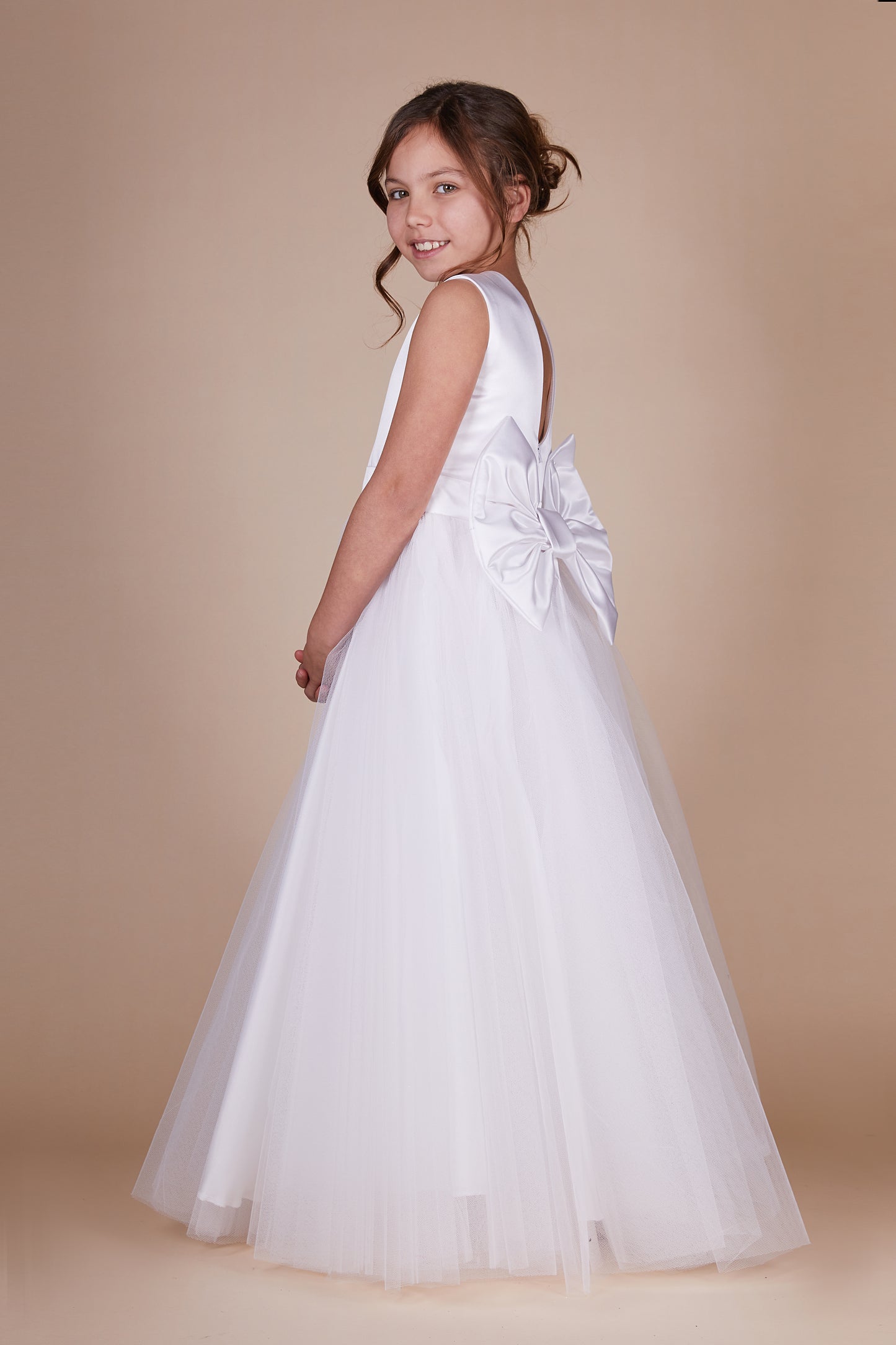 Hope White Bow Detail Tulle Maxi Communion Dress