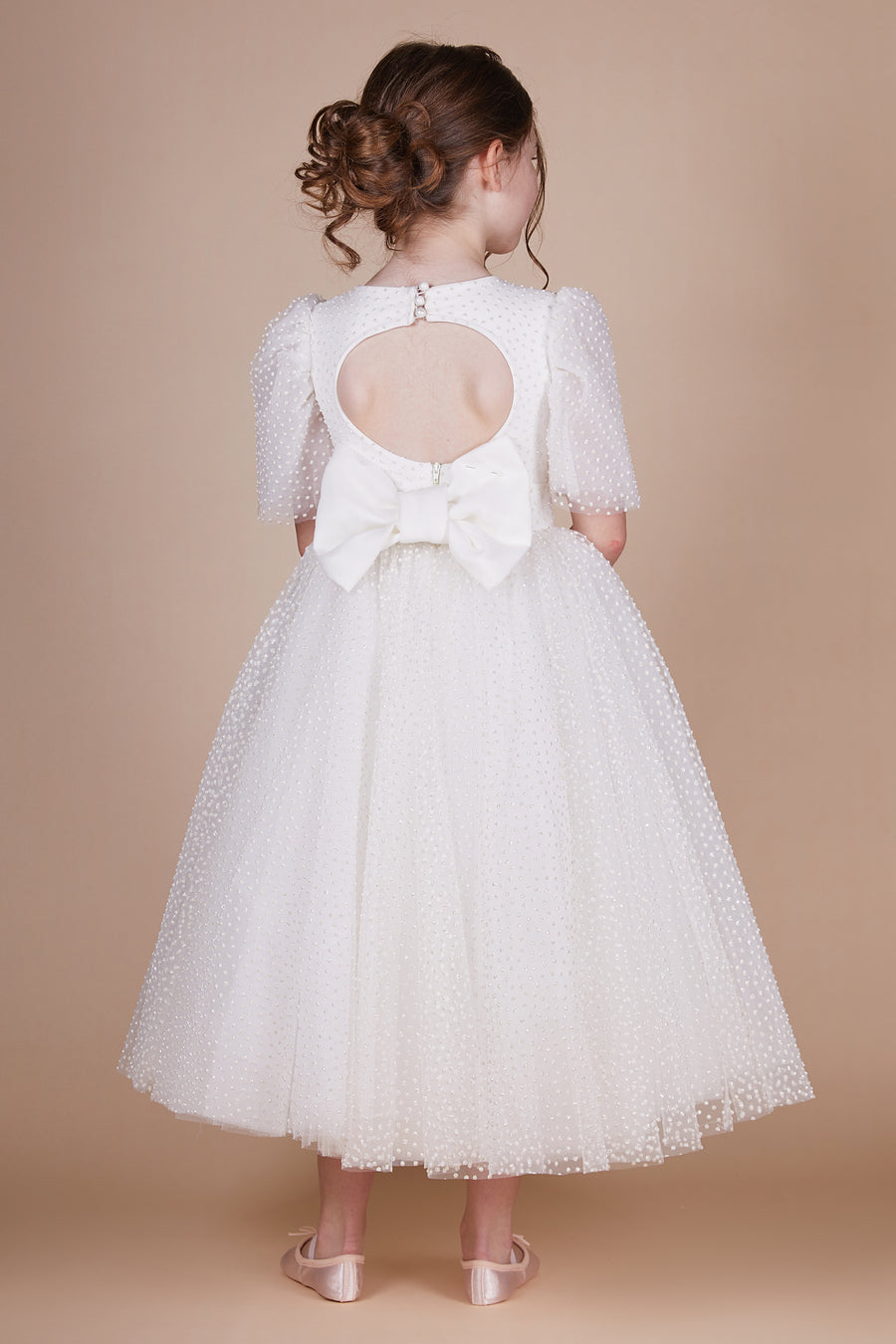 Ophelia Ivory Sparkly Spot Tulle Mini Maid Dress