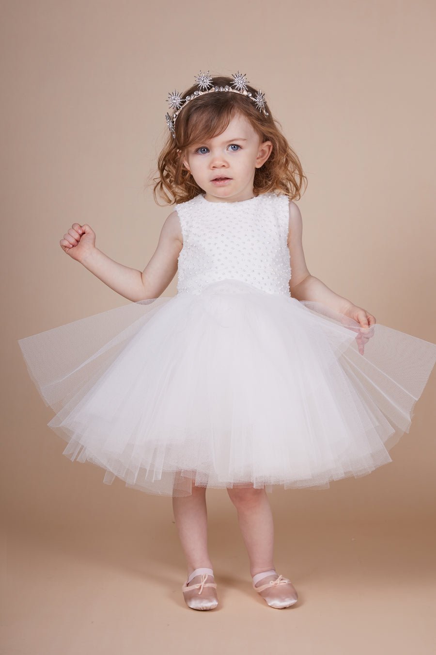 Ivy Ivory Sparkly Bow Tulle Mini Maid Dress