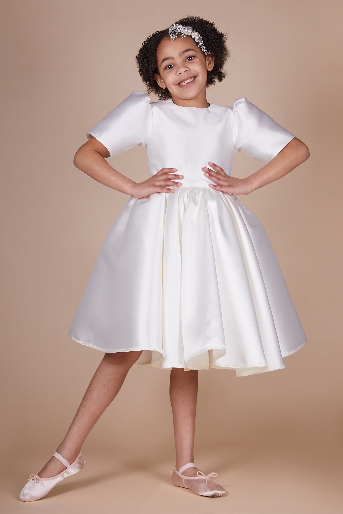 Amara Ivory Duchess Satin Mini Maid Dress