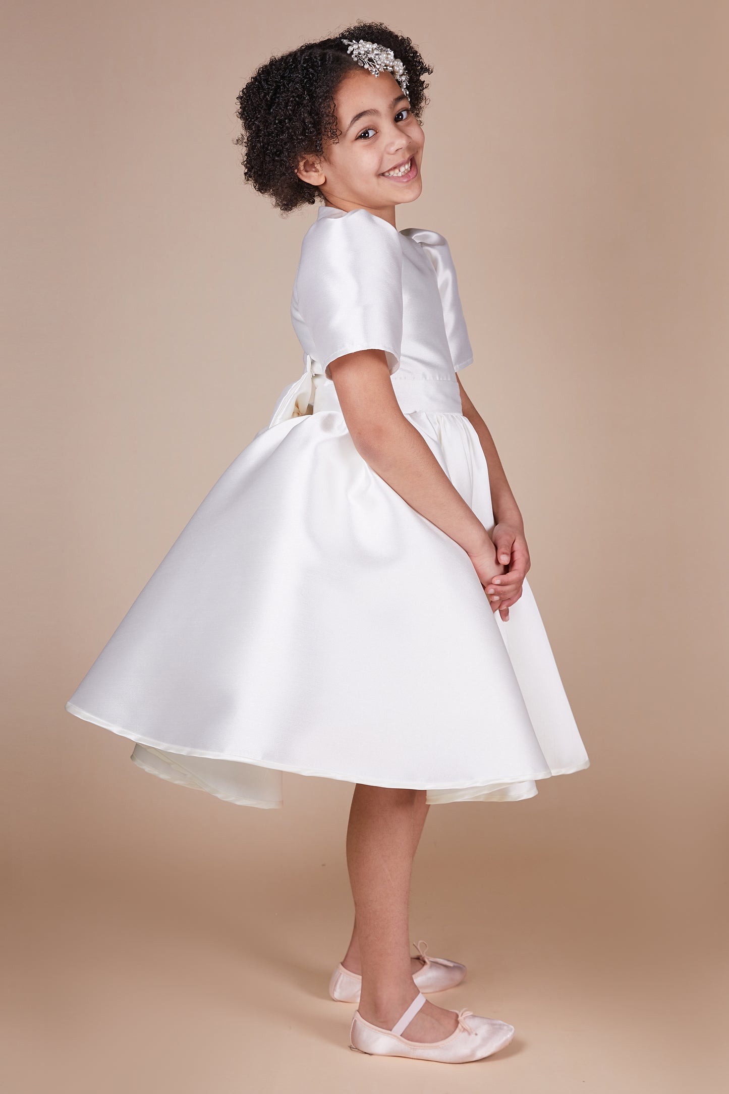 Amara Ivory Duchess Satin Mini Maid Dress