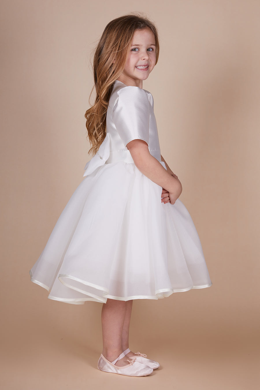 Harper Ivory Organza Bow Mini Maid Dress