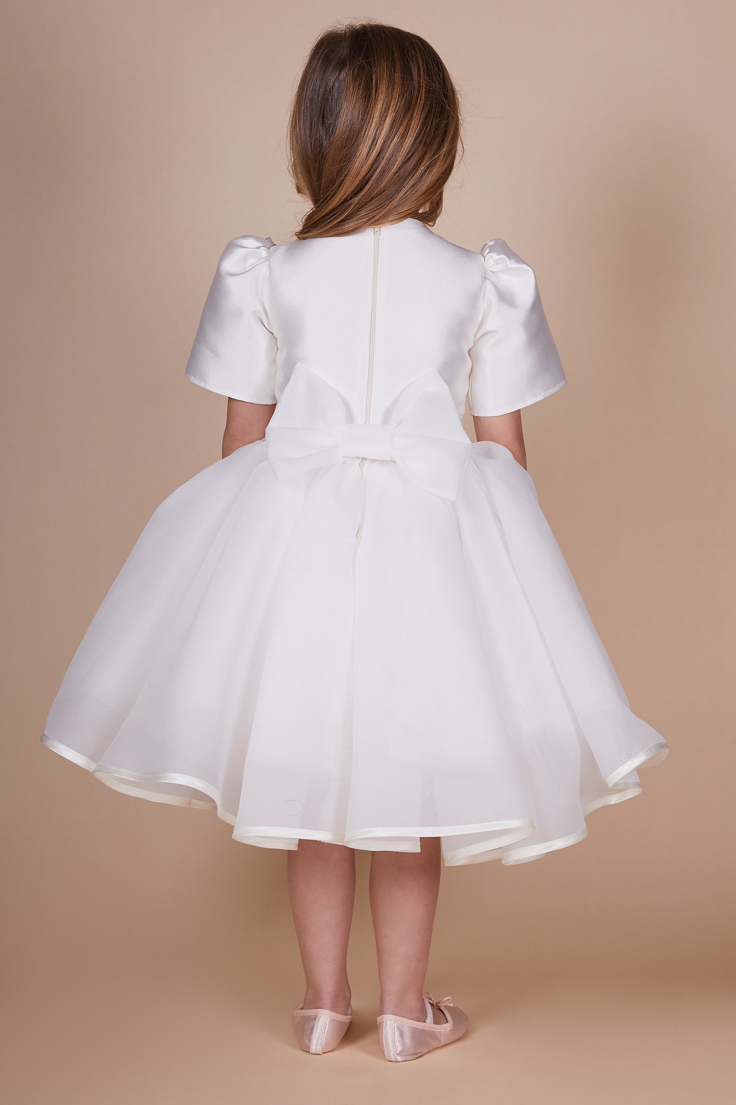 Harper Ivory Organza Bow Mini Maid Dress