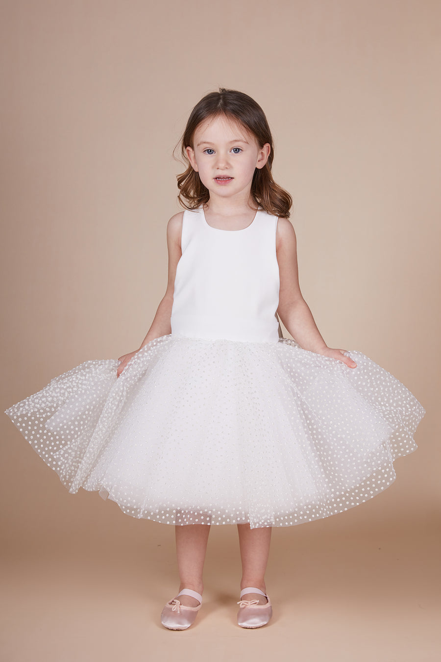 Luna Ivory Sparkly Spot Tulle Mini Maid Dress