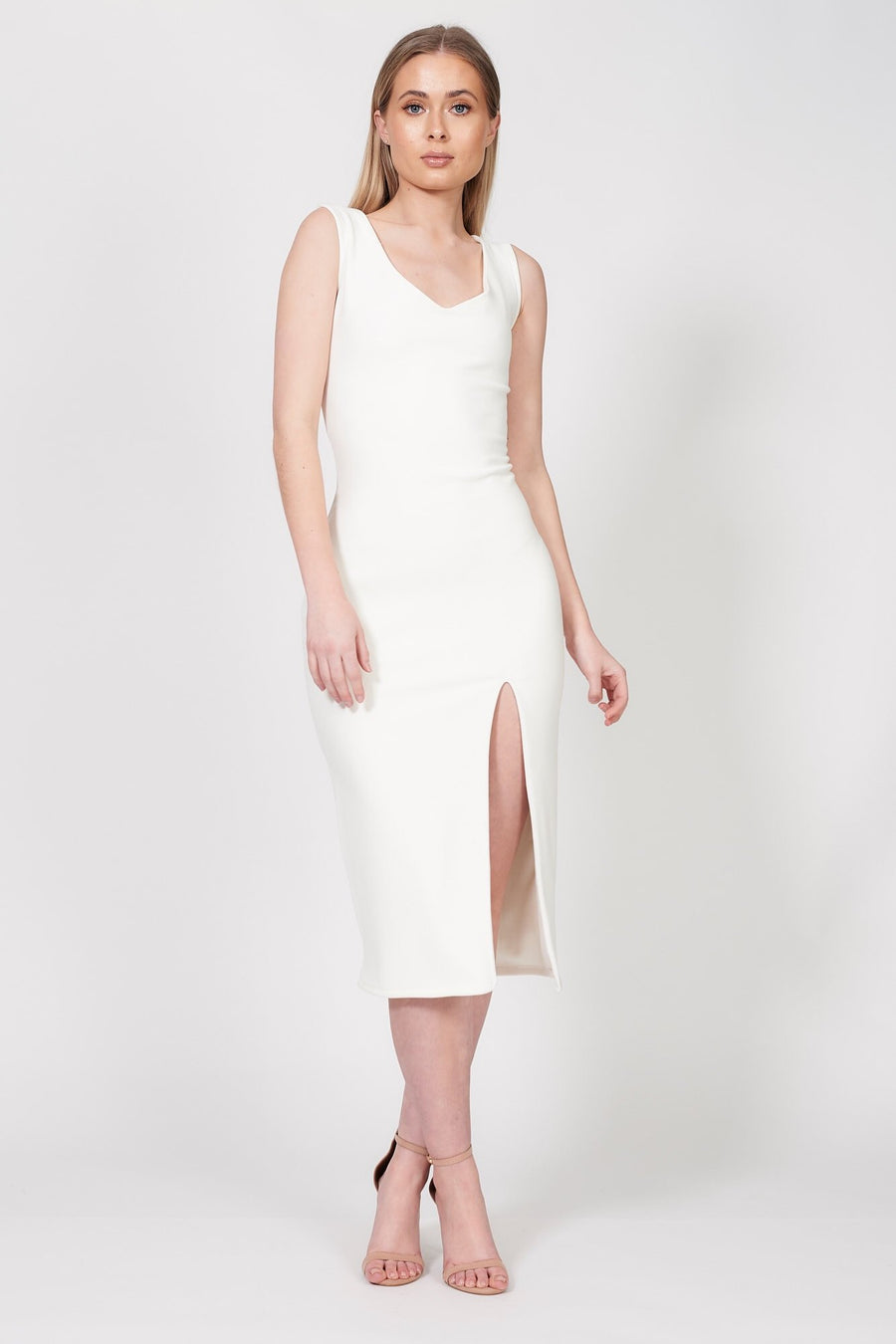 Ivory Side Slit Midi Dress
